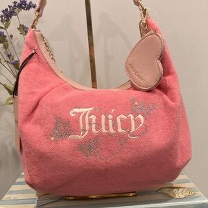 NWT Juicy Couture Pink Terry Cloth Butterfly Bling Hobo Bag Y2K Shoulder Purse